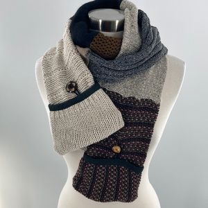 Women's Black Tan Handmade Recycled Sweater Scarf with Vintage Buttons 6…